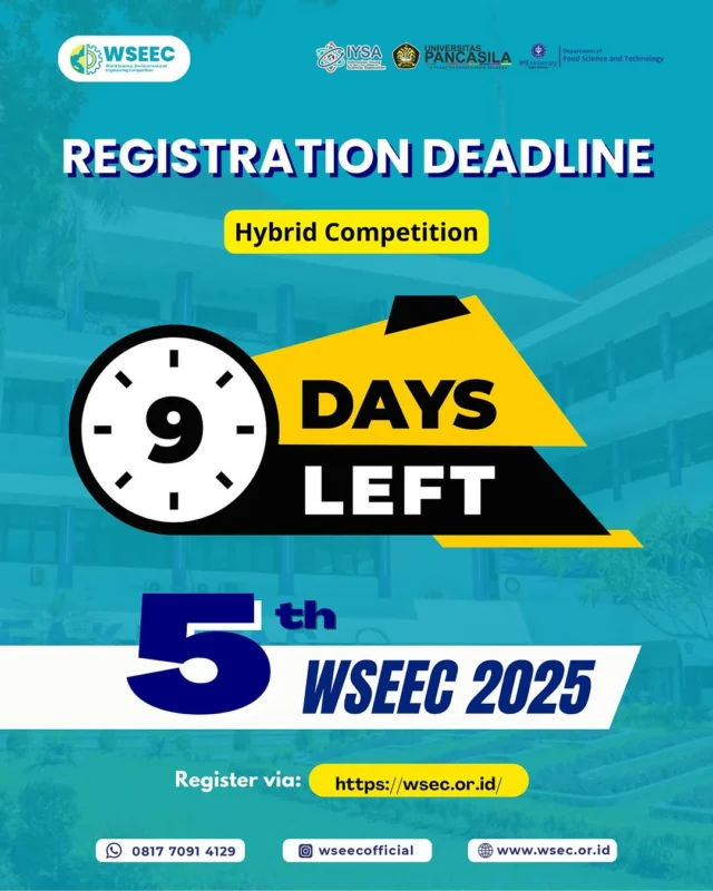 repost from @wseecofficial 
.
.
WSEEC 2025
Registration Deadline

Until: April 14, 2025

Register via: https://wsec.or.id/

#wseec #iysaevent #wseec2025 #univpancasila #infolomba #iysa2025 #ipbbogor #jakarta #indonesia