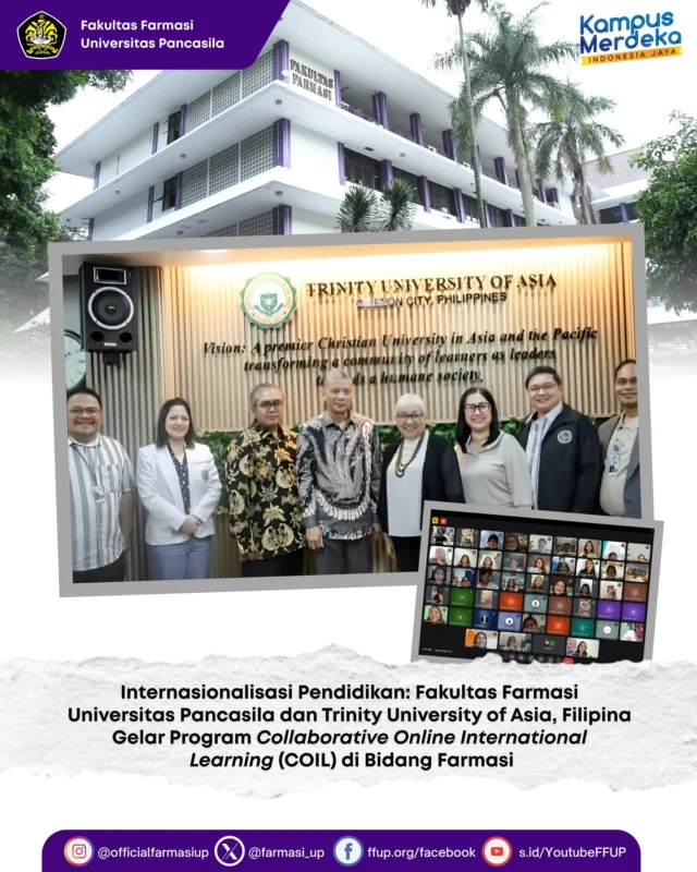 Fakultas Farmasi Universitas Pancasila (FFUP) bersama Trinity University of Asia (TUA), Filipina, secara resmi memulai program Collaborative Online International Learning (COIL) sebagai bagian dari strategi internasionalisasi pendidikan tinggi.

Program ini merupakan wujud nyata kerja sama internasional yang diinisiasi oleh Dekan FF UP Syamsudin guna memperluas jejaring akademik serta memperkaya pengalaman pembelajaran lintas negara bagi mahasiswa.

Sebagai langkah awal, implementasi COIL dilakukan melalui pembelajaran bersama pada mata kuliah Farmasi Fisika dengan melibatkan Dosen Fakultas Farmasi Universitas Pancasila, Prof. Dr.rer.nat.apt. Deni Rahmat, M.Si. 

"Program ini berhasil melibatkan partisipasi aktif sebanyak 53 mahasiswa dari TUA dan FF UP. Seluruh peserta mengikuti sesi pembelajaran daring interaktif yang mendorong pertukaran pengetahuan, budaya akademik, serta diskusi ilmiah yang membangun," papar Dekan FFUP, Prof. Dr. apt. Syamsudin, M.Biomed dalam keterangannya, Senin (16/6).

Program COIL tidak hanya memperkuat kerja sama akademik antara dua institusi, tetapi juga membuka peluang kolaborasi yang lebih luas di masa depan. FF UP dan TUA berkomitmen memperluas program ini ke mata kuliah lain sebagai bentuk komitmen bersama dalam menciptakan generasi profesional farmasi yang siap bersaing secara global.