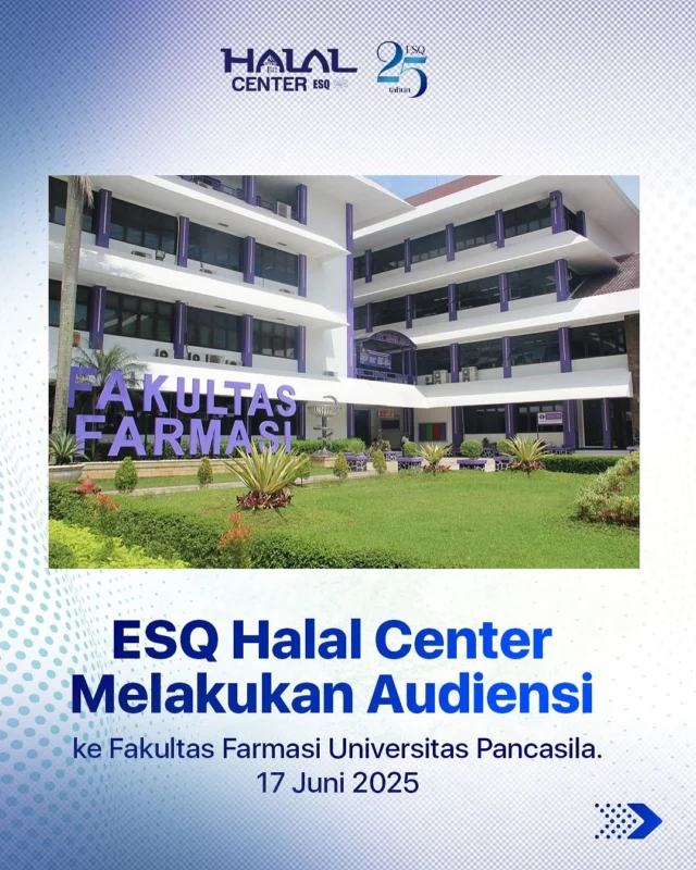 repost from @esqhalalcenter 
.
.
ESQ Halal Center Audiensi ke Fakultas Farmasi Universitas Pancasila
🗓 17 Juni 2025

Langkah strategis untuk membangun ekosistem halal berbasis keilmuan dan nilai.

Sinergi ini menjadi awal kolaborasi dalam:
✅ Penguatan ekosistem halal di ranah akademik
✅ Pembentukan karakter unggul generasi muda
✅ Dukungan terhadap visi besar Generasi Emas 2045

Kami percaya, masa depan Indonesia yang berdaya saing global dimulai dari integrasi ilmu, nilai, dan aksi nyata hari ini.

#ESQHalalCenter #UniversitasPancasila #FarmasiHalal #GenerasiEmas2045 #EkosistemHalal #KolaborasiStrategis #HalalIndonesia2030
